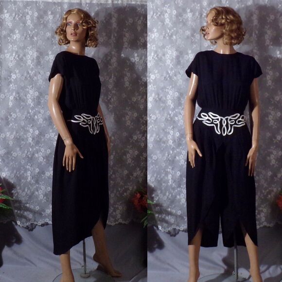 Vintage 80s Jumpsuit 1980s Black & White Rockabilly Retro 40s Style Size Small - Picture 1 of 7